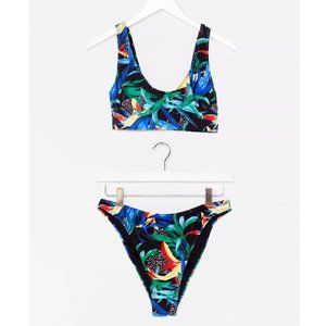 NEW Tropical Print High-Leg Bikini Set